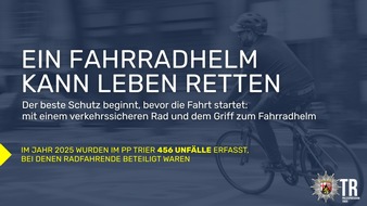 Polizeipr&auml;sidium Trier: POL-PPTR: Sicher radeln - Helm tragen: Der beste Schutz beginnt, bevor die Fahrt startet