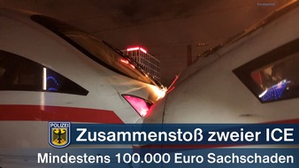 Bundespolizeidirektion München: Bundespolizeidirektion München: Zusammenstoß mit Entgleisung von zwei ICE-Zügen bei Rangierfahrt - keine Verletzten - Hoher Sachschaden an den Zügen