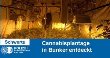 Kreispolizeibehörde Unna: POL-UN: Schwerte - Von wegen "Lost Places": 
Verlassener Bunker war nicht so verlassen wie erwartet: 
Cannabisplantage in altem Bunker entdeckt -