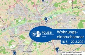 Polizeipräsidium Hamm: POL-HAM: Wohnungseinbruchsradar Hamm für die Woche 16.08.2021 bis 22.08.2021
