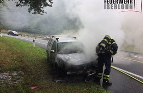 Feuerwehr Iserlohn: FW-MK: PKW Brand auf der Autobahn