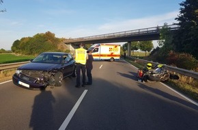 Polizeidirektion Worms: POL-PDWO: Schwerer Unfall mit Folgeunfall - Fünf Verletzte, Polizeimotorrad Totalschaden