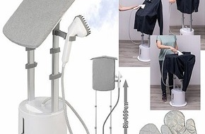 PEARL GmbH: Kleidung einfach entknittern: Sichler 2in1-Mini-Bügelstation und Dampfglätter mit Bügelbrett, 2.280 Watt