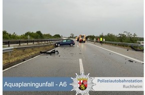 Polizeidirektion Neustadt/Weinstraße: POL-PDNW: Polizeiautobahnstation Ruchheim - Aquaplaning-Unfälle auf der A6 Richtung Mannheim, Höhe Laumersheim.