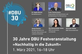 Deutsche Bundesstiftung Umwelt (DBU): Terminankündigung: Deutsche Bundesstiftung Umwelt feiert 30-jähriges Bestehen digital mit Merkel und Timmermanns