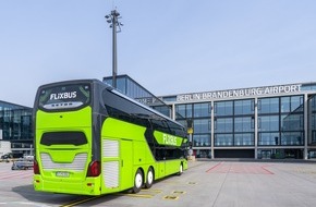 Flughafen Berlin Brandenburg: FlixBus baut Angebot am Hauptstadtflughafen deutlich aus / BER f&uuml;r Reisende aus Ostdeutschland noch besser erreichbar