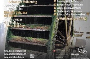 Vereinigung Schweizer M&uuml;hlenfreunde (VSM/ASAM): 26a Giornata Svizzera dei Mulini / Il 16 maggio numerosi opifici storici, tra cui mulini, segherie, torchi e fucine aderiscono alla Giornata Svizzera dei Mulini con animazioni, feste, visite guidate.