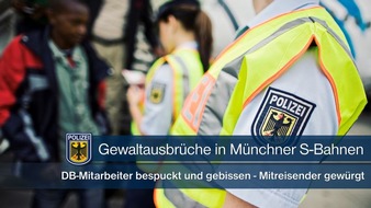 Bundespolizeidirektion München: Bundespolizeidirektion München: 44-Jähriger ohne Fahrschein und ohne MNS bespuckt und beißt Prüfdienstmitarbeiter / 28-Jähriger würgt Fahrgast