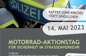 Polizeiinspektion Verden / Osterholz: POL-VER: Terminerinnerung: ++ Motorrad-Aktionstag am 14. Mai 2023 unter dem Motto "Kaffee (und Kirche) statt Knöllchen" ++