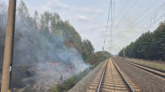 Freiwillige Feuerwehr S&uuml;dheide: FW S&uuml;dheide: B&ouml;schungsbrand an der Bahnstrecke zwischen Unterl&uuml;&szlig; und Suderburg