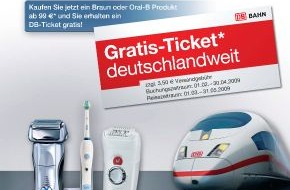 Procter & Gamble Germany GmbH & Co Operations oHG: Gepflegt ans Ziel / Ein einmaliges Angebot: Beim Kauf eines Braun- oder Oral-B-Premiumprodukts erhalten Kunden ein Gratis-Ticket der Deutschen Bahn