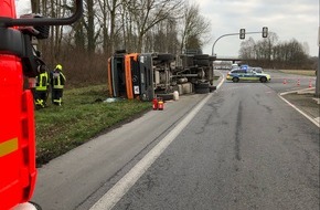 Polizei Münster: POL-MS: Container-Lkw kippt um - Münsterstraße gesperrt