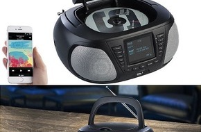 PEARL GmbH: VR-Radio Mobile Stereo-Boombox mit DAB+/FM, Bluetooth, CD, AUX, 10 Watt: Radiovielfalt genießen und eigene Musik streamen