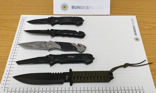 Bundespolizeidirektion Sankt Augustin: BPOL NRW: In nur einer Stunde - Bundespolizei stellt 5 gefährliche Messer sicher