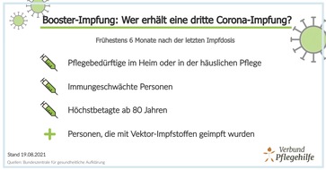 Verbund Pflegehilfe: Corona - Ab September: Booster-Impfung für Pflegebedürftige & Senioren