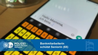 Polizeipräsidium Oberhausen: POL-OB: Aufmerksame Bankmitarbeiterin - Seniorin (68) geschützt