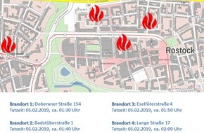 Polizeiinspektion Rostock: POL-HRO: Mehrere Brände in Rostocks Innenstadt - Polizei geht von Brandstiftung aus