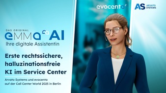 evocenta GmbH: Erste rechtssichere, halluzinationsfreie KI im Service Center: Arvato Systems und evocenta auf der Call Center World 2025 in Berlin