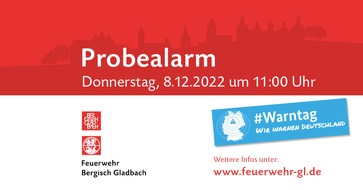 Feuerwehr Bergisch Gladbach: FW-GL: Bundesweiter Warntag: Sirenen heulen deutschlandweit am 8. Dezember um 11 Uhr