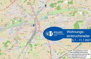 Polizeipräsidium Hamm: POL-HAM: Wohnungseinbruchsradar Hamm für die Woche 05.07.2021 bis 11.07.2021