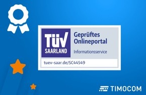 TIMOCOM GmbH: TIMOCOM erhält TÜV-Zertifizierung „Geprüftes Onlineportal“