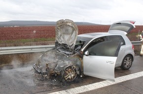 Polizeidirektion Kaiserslautern: POL-PDKL: A63/Göllheim, Pkw geht in Flammen auf