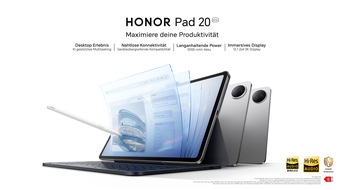 HONOR: HONOR erweitert Tablet-Portfolio: Neue Pad 20-Serie f&uuml;r produktives Arbeiten - erg&auml;nzt durch das Gro&szlig;format-Tablet Pad X9 Max