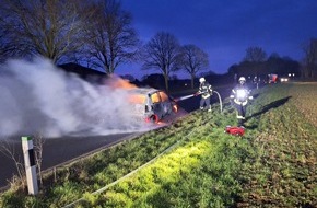 Freiwillige Feuerwehr der Gemeinde Sonsbeck: FW Sonsbeck: PKW-Brand auf der Alpener Straße und gemeldeter LKW-Brand auf der A57
