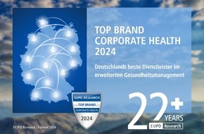EuPD Research: Top Brand Corporate Health 2024: Deutschlands beste Dienstleister für gesunde Unternehmen