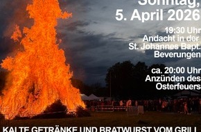 Feuerwehr Beverungen: FW Beverungen: Osterfeuer 2026 in Beverungen / Traditionelles Brauchtum am Ostersonntag