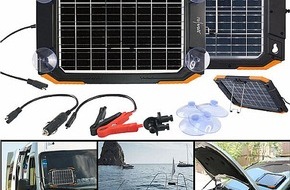 PEARL GmbH: Bei längeren Standzeiten die Batterie laden: revolt Bifaziales Solar-Ladegerät für Kfz-/Wohnmobil-Batterien, 12 Volt, 13 Watt