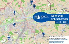 Polizeipräsidium Hamm: POL-HAM: Wohnungseinbruchsradar Hamm für die Woche 4.1.2021 bis 10.1.2021