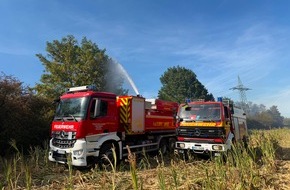 Kreisfeuerwehrverband Main-Taunus e.V.: Feuerwehr MTK: Gro&szlig;einsatz bei Vegetationsbrand in Hattersheim: Mehr als 200 Einsatzkr&auml;fte bek&auml;mpfen ausgedehnten Wiesen- und Waldbrand - umfangreiche Nachl&ouml;scharbeiten dauern an