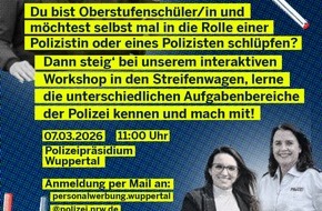 Polizei Wuppertal: POL-W: W/SG/RS Personalwerbung geht neue Wege - Planspiel f&uuml;r interessierte Sch&uuml;lerinnen und Sch&uuml;ler