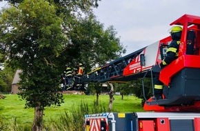Feuerwehr Neukirchen-Vluyn: FW Neukirchen-Vluyn: Gleitschirmflieger in Baum - Feuerwehr rettet Person aus sieben Metern Höhe