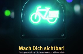 BGHW - Berufsgenossenschaft Handel und Warenlogistik: Zeitungszusteller: Gefährliche Arbeit im Dunkeln / Unfälle vermeiden - besser gesehen werden: Tipps der Berufsgenossenschaft BGHW