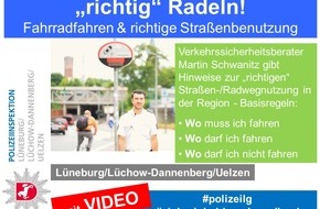 Polizeiinspektion Lüneburg/Lüchow-Dannenberg/Uelzen: POL-LG: ++ "Fahrradfahren und richtige Straßenbenutzung" ++ Polizei stellt "Hinweis- & Erklär-Video" zur Radwegnutzung in den Sozialen Medien online ++
