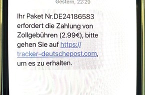 Polizeipräsidium Mittelhessen - Pressestelle Lahn - Dill: POL-LDK: Angeblich Zollgebühren fällig / Betrüger wollen mit SMS Daten fischen