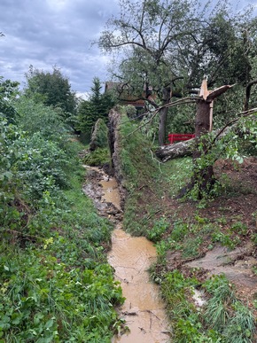 FW &Uuml;berlingen: Heftiges Unwetter fordert Feuerwehr und f&uuml;hrt zu 72 Eins&auml;tzen innerhalb kurzer Zeit / umgest&uuml;rzte B&auml;ume / vollgelaufene Keller / blockierte Fahrbahnen / abgedeckte H&auml;user