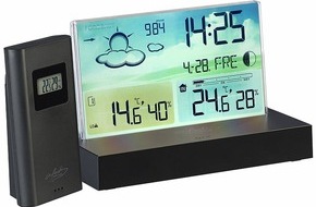 PEARL GmbH: infactory Funk-Wetterstation FWS-670 mit rahmenlosem LCD-Display, Außensensor, Funk-Uhr: Das Multitalent mit rahmenlosem Design