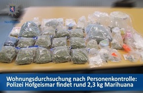 Polizeipräsidium Nordhessen - Kassel: POL-KS: Polizei in Hofgeismar findet rund 2,3 kg Marihuana bei Wohnungsdurchsuchung nach Personenkontrolle