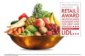 Lidl: Bestes Obst und Gemüse: Verbraucher küren Lidl zum Sieger / Lidl gewinnt zum wiederholten Mal den 1. Platz beim "Fruchthandel Magazin Retail Award"