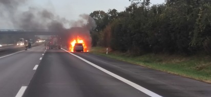 Polizeidirektion Neustadt/Weinstraße: POL-PDNW: Polizeiautobahnstation Ruchheim - Pkw-Brand sorgt für Vollsperrung auf BAB 61