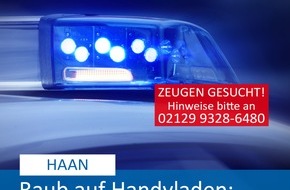Polizei Mettmann: POL-ME: Raub auf Handyladen - Polizei ermittelt - Haan - 2211102