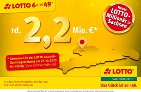Sächsische Lotto-GmbH: Fünfter SACHSENLOTTO-Millionär: 2.234.308,50 Euro für den „Sechser im LOTTO“