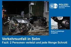 Kreispolizeibehörde Unna: POL-UN: Selm - Verkehrsunfall mit zwei verletzten Personen
- nach Ausweichmanöver parkenden PKW gerammt