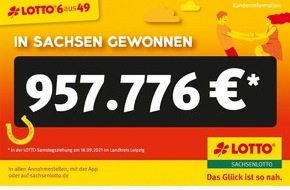 Sächsische Lotto-GmbH: „6 Richtige“ bringen eine knappe Million Euro in den Landkreis Leipzig: 957.776 Euro-Gewinn ist bereits angemeldet
