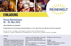 Tourismusverband Mühlviertler Kernland: Einladung zur Presse-Bierfachreise vom 1. bis 3. März 2015