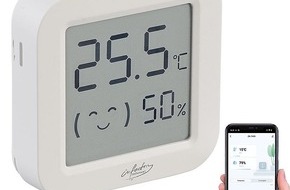 PEARL GmbH: infactory Mini-Thermo-/Hygrometer, Komfort-Anzeige, LCD-Display, Bluetooth, App: Das Raumklima im Blick behalten, per App auch auf dem Smartphone