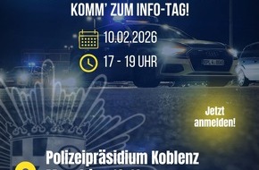 Polizeidirektion Koblenz: POL-PDKO: Dein Weg zur Polizei mit mittlerer Reife oder Abitur Dienstag, 10.02.2026 von 17:00 bis 19:00 Uhr